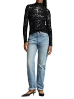 Sequined Jersey Turtleneck Sweater