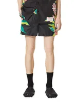Nylon Swim Shorts With Volcano Print
