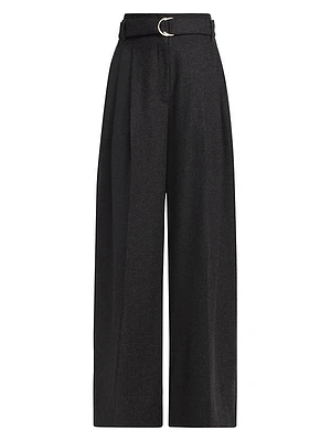 Wool-Blend Pleated Belted Pants