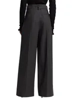 Wool-Blend Pleated Belted Pants