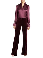 Velvet Flared-Leg Pants