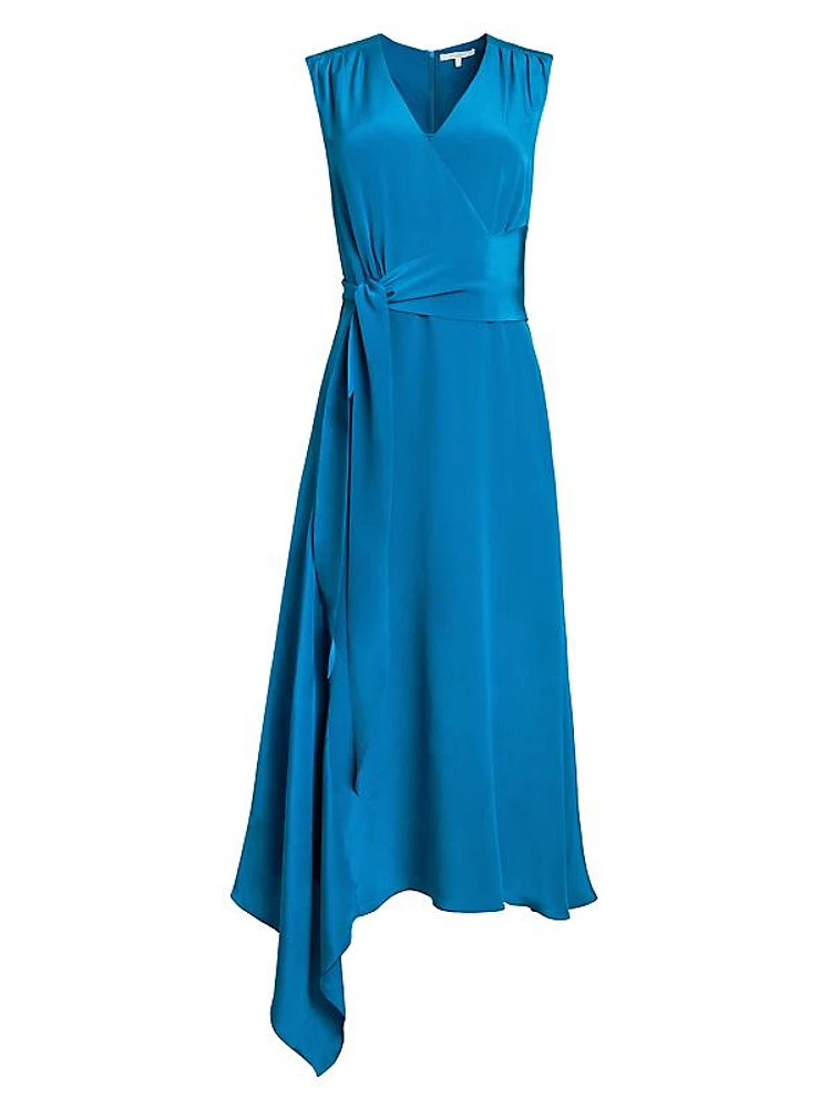 Velia Asymmetric Silk Midi-Dress