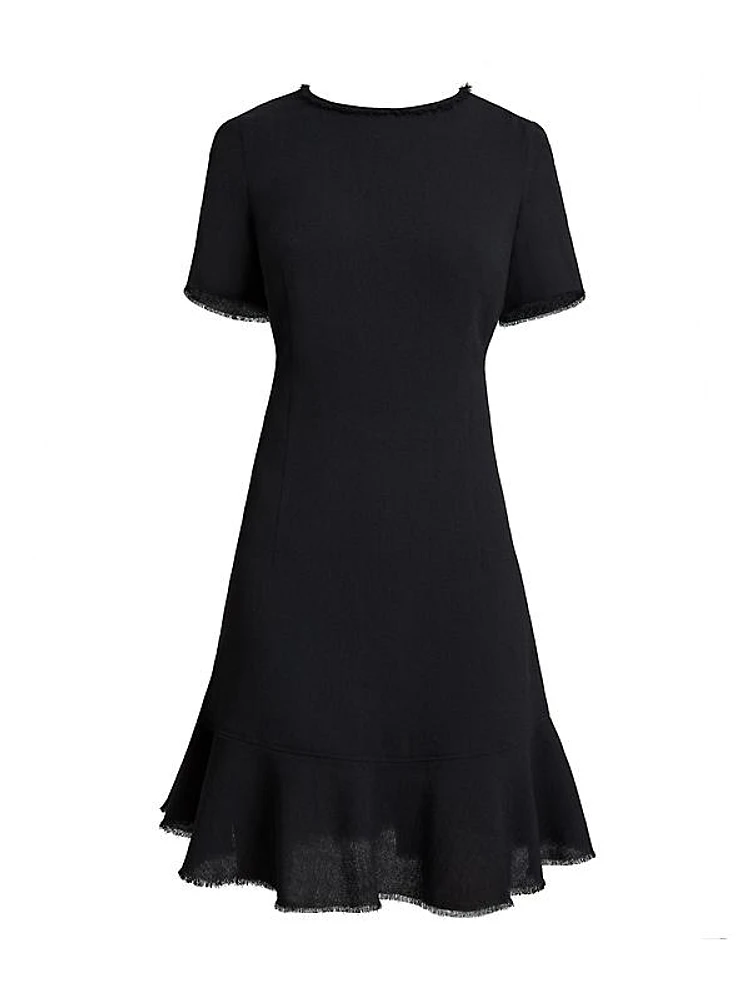 Short-Sleeve Sheath Wool Dress