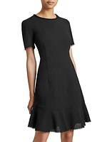 Short-Sleeve Sheath Wool Dress