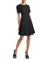 Short-Sleeve Sheath Wool Dress