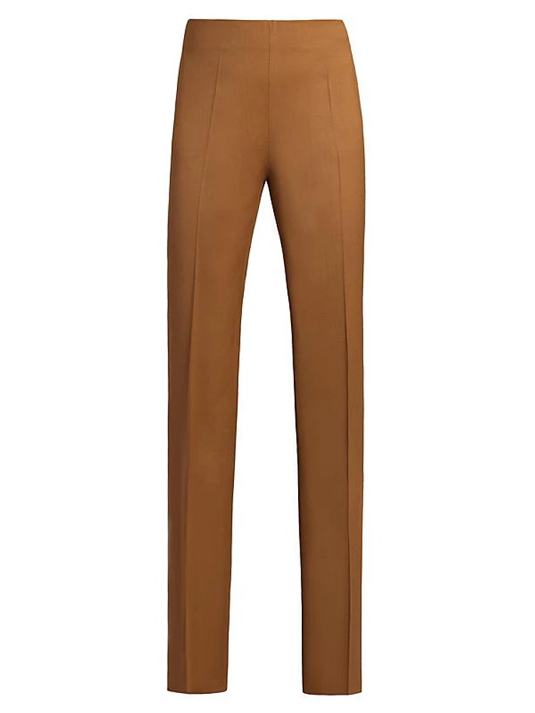 Stretch Wool Straight-Leg Pants