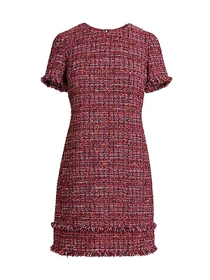 Tweed Short-Sleeve Shift Dress