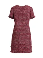 Tweed Short-Sleeve Shift Dress