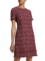 Tweed Short-Sleeve Shift Dress