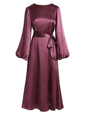 Silk Long-Sleeve Midi-Dress