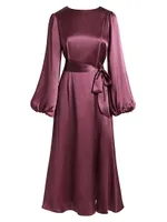 Silk Long-Sleeve Midi-Dress