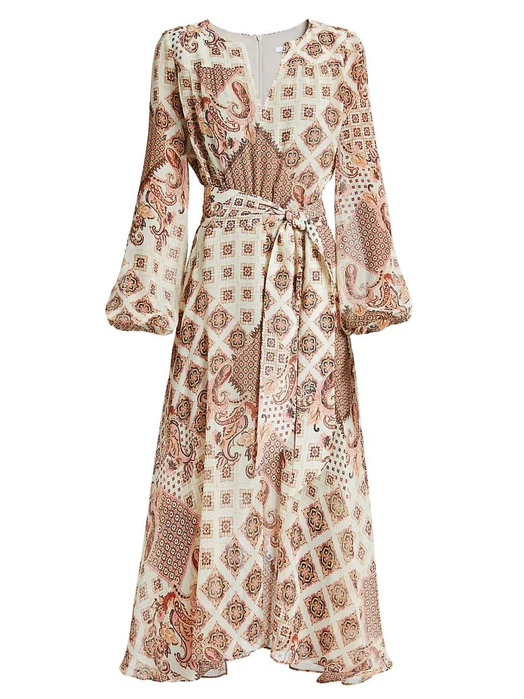 Scarf-Print Georgette Midi Dress