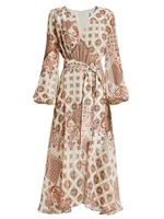 Scarf-Print Georgette Midi Dress