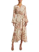 Scarf-Print Georgette Midi Dress