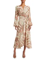 Scarf-Print Georgette Midi Dress