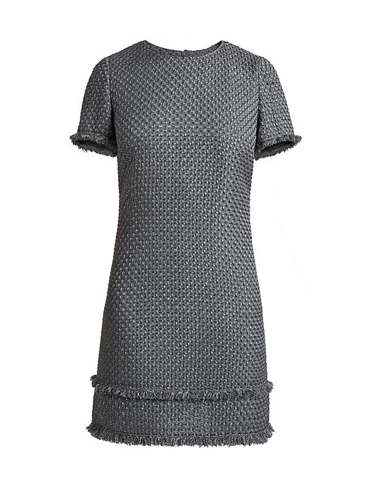 Tweed Short-Sleeve Shift Dress