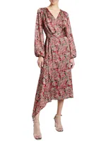 Paisley Satin Wrap Midi-Dress