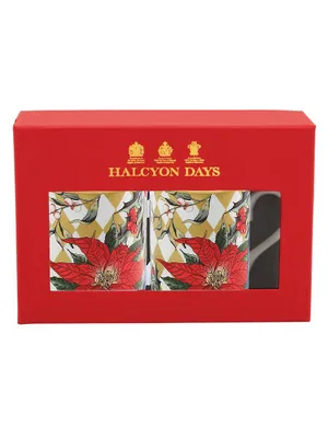 Seasonal Halcyon Days Parterre Gold Poinsettia 2-Piece Mug Set