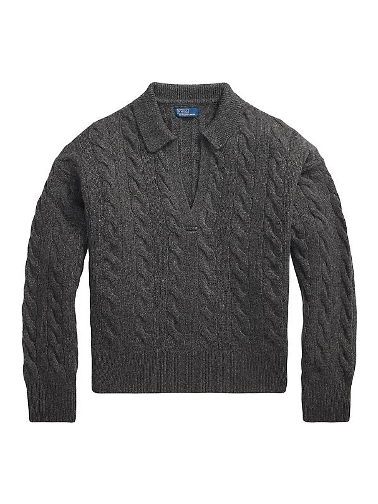 Wool-Blend Cable-Knit Polo Sweater