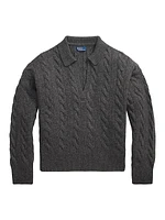 Wool-Blend Cable-Knit Polo Sweater