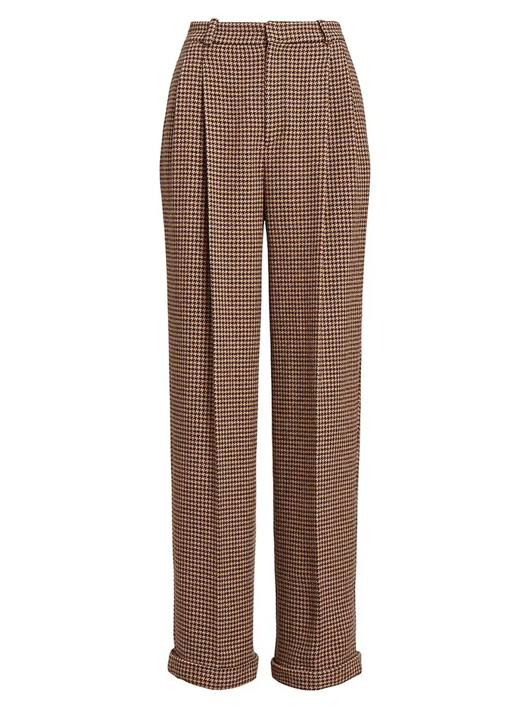 Pleated Houndstooth Tweed Pants