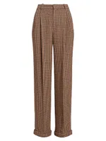 Pleated Houndstooth Tweed Pants