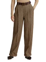 Pleated Houndstooth Tweed Pants