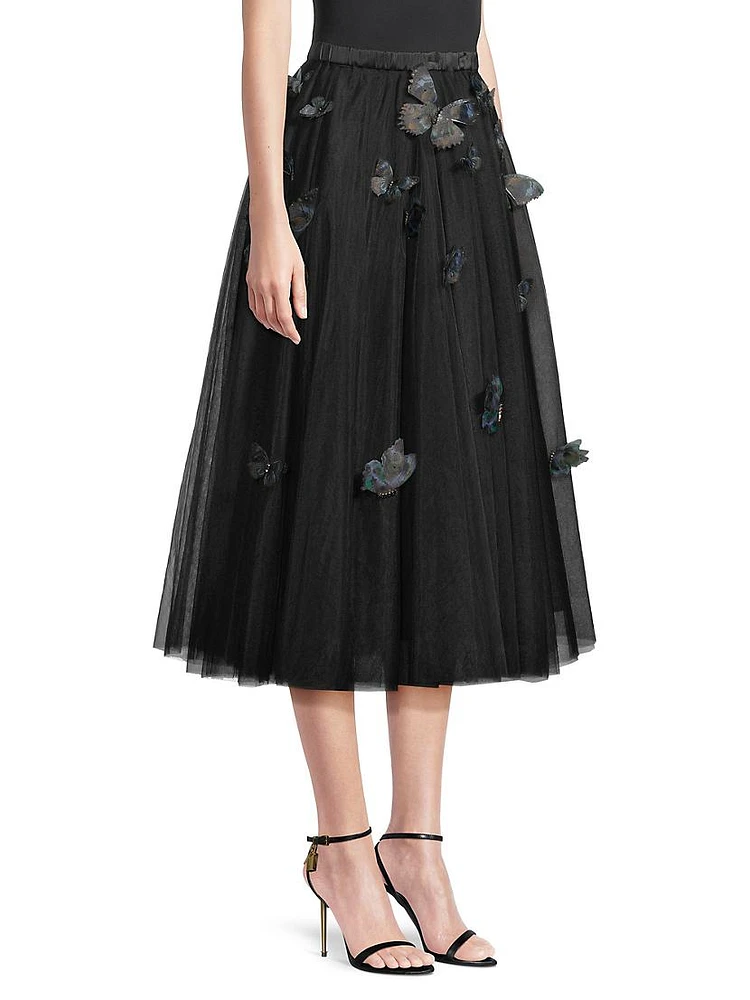 Butterflies Tulle Midi-Skirt