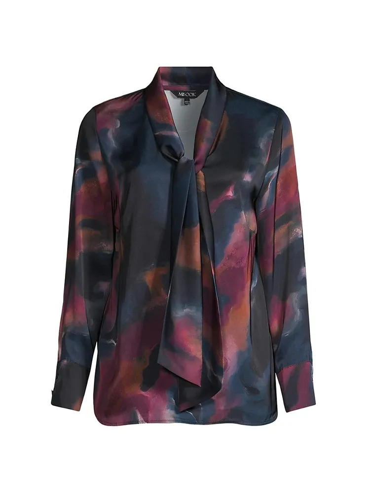 Watercolor Tie-Neck Blouse