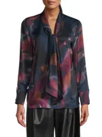 Watercolor Tie-Neck Blouse