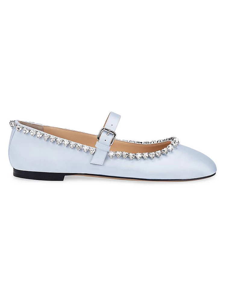 Audrey Embellished Satin Mary Jane Ballet Flats