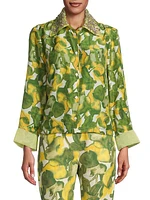 Gloria Embellished Pear-Print Silk Shirt