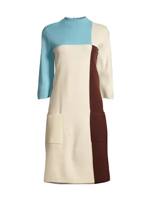 Annie Colorblocked Wool Shift Dress