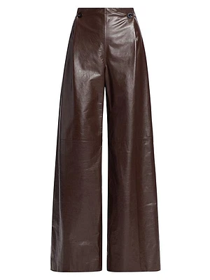 Pleated Flared Leather Pants