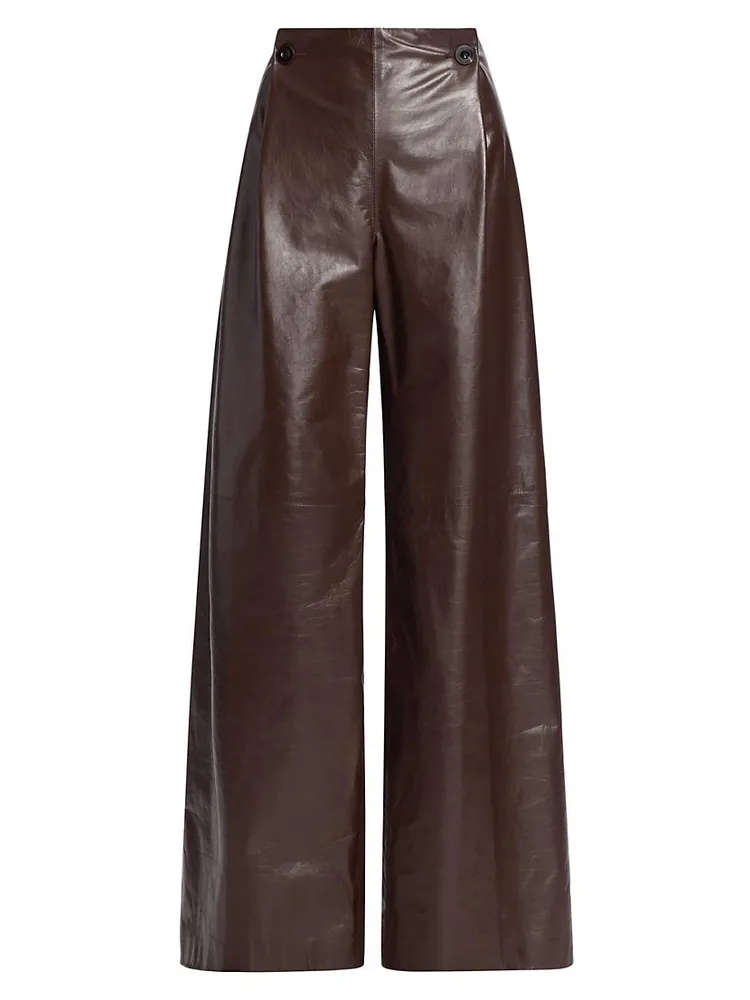 Pleated Flared Leather Pants