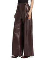 Pleated Flared Leather Pants