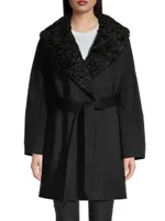 Shearling Collar Belted Coat