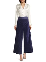 Velvet Wide-Leg Tuxedo Pants