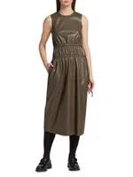 Faux Leather Ruched Midi-Dress