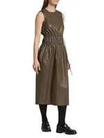 Faux Leather Ruched Midi-Dress