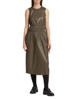 Faux Leather Ruched Midi-Dress