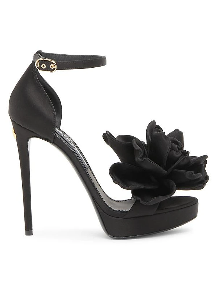 105MM Leather Rosette Platform Sandals