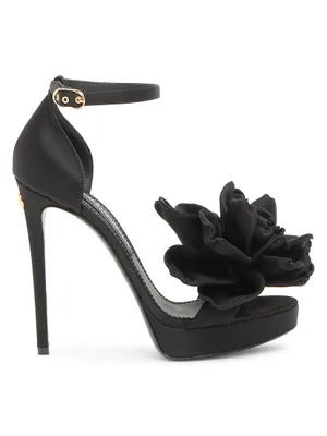 105MM Leather Rosette Platform Sandals