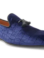 Bailey Crocodile-Embossed Velvet Loafers