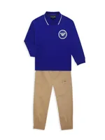 Little Boy's & Circle Eagle Logo Long-Sleeve Polo Shirt