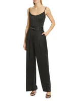 Belted Pleated Wide-Leg Silk Pants