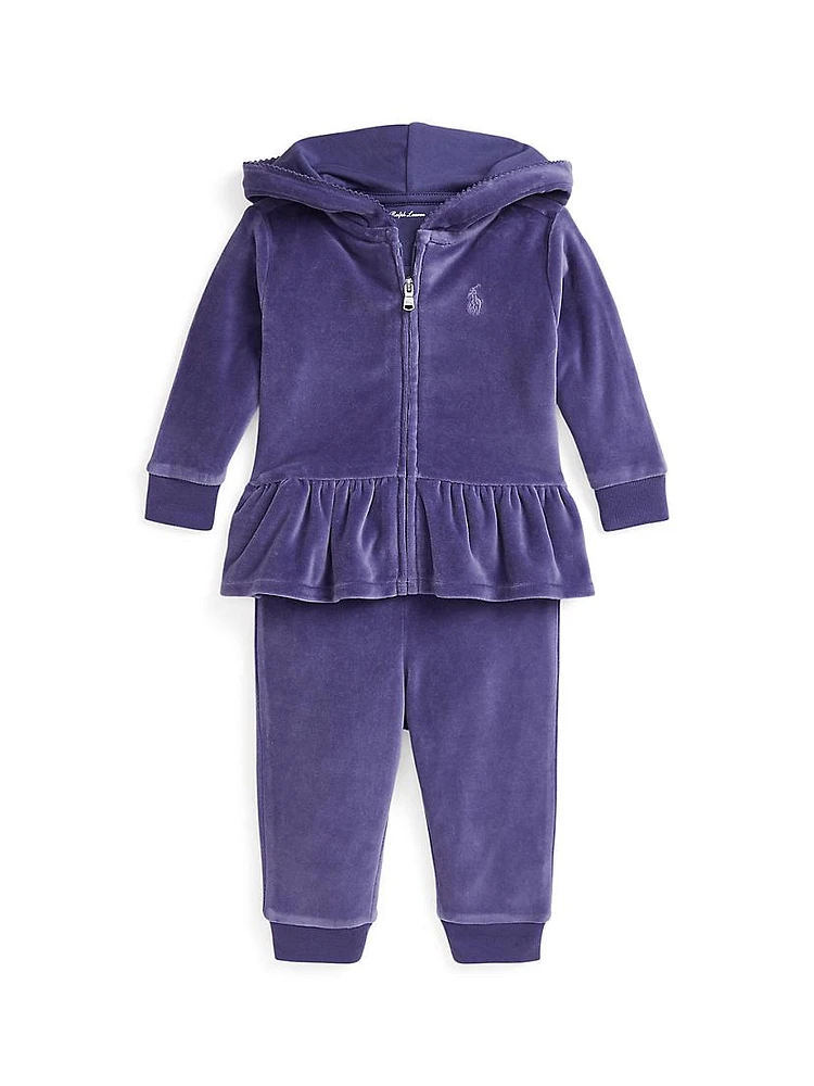 Baby Girl's 2-Piece Ruffle-Trim Velour Sweatsuit