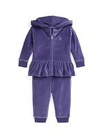 Baby Girl's 2-Piece Ruffle-Trim Velour Sweatsuit