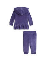 Baby Girl's 2-Piece Ruffle-Trim Velour Sweatsuit