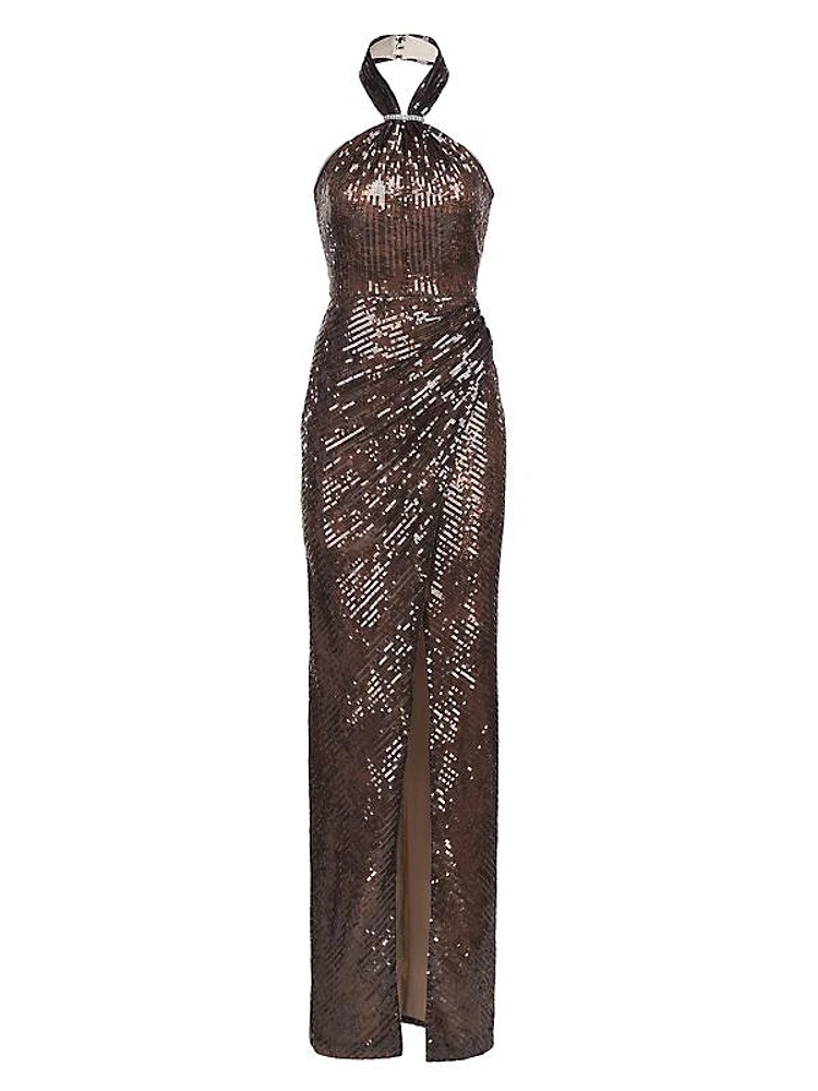 Umbra Sequin Lace Halter Gown